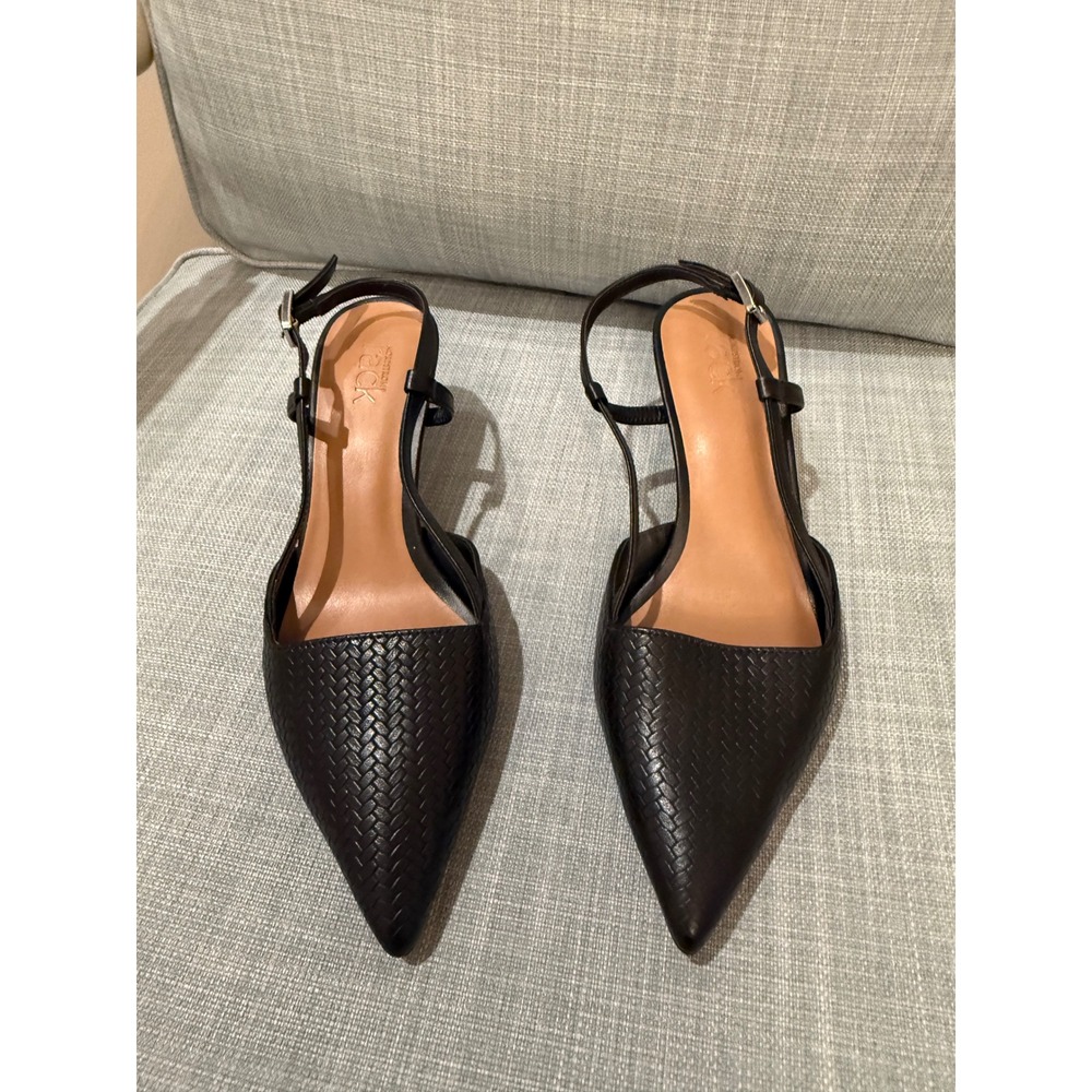 Nordstrom Rack Womens Black Woven Pointed Toe Slingback Kitten Heels Size 6.5